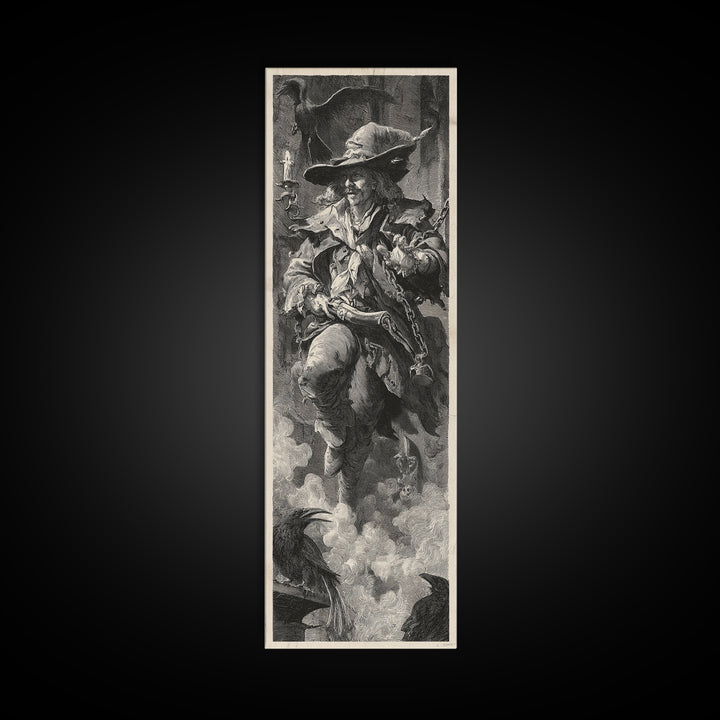 The Ghost Of The Witch Hunter, Architectural Etching Art, Tall Narrow Wall Art, Macabre Wall Art, Canvas Print