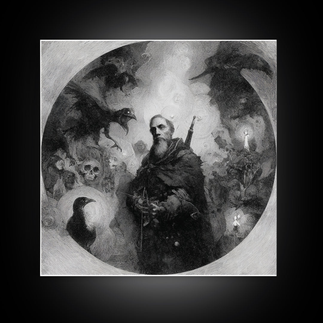 The Ghost Of The Witch Hunter, Symbolist Dream Art, Square Wall Art, Macabre Wall Art, Canvas Print, Halloween Wall Art