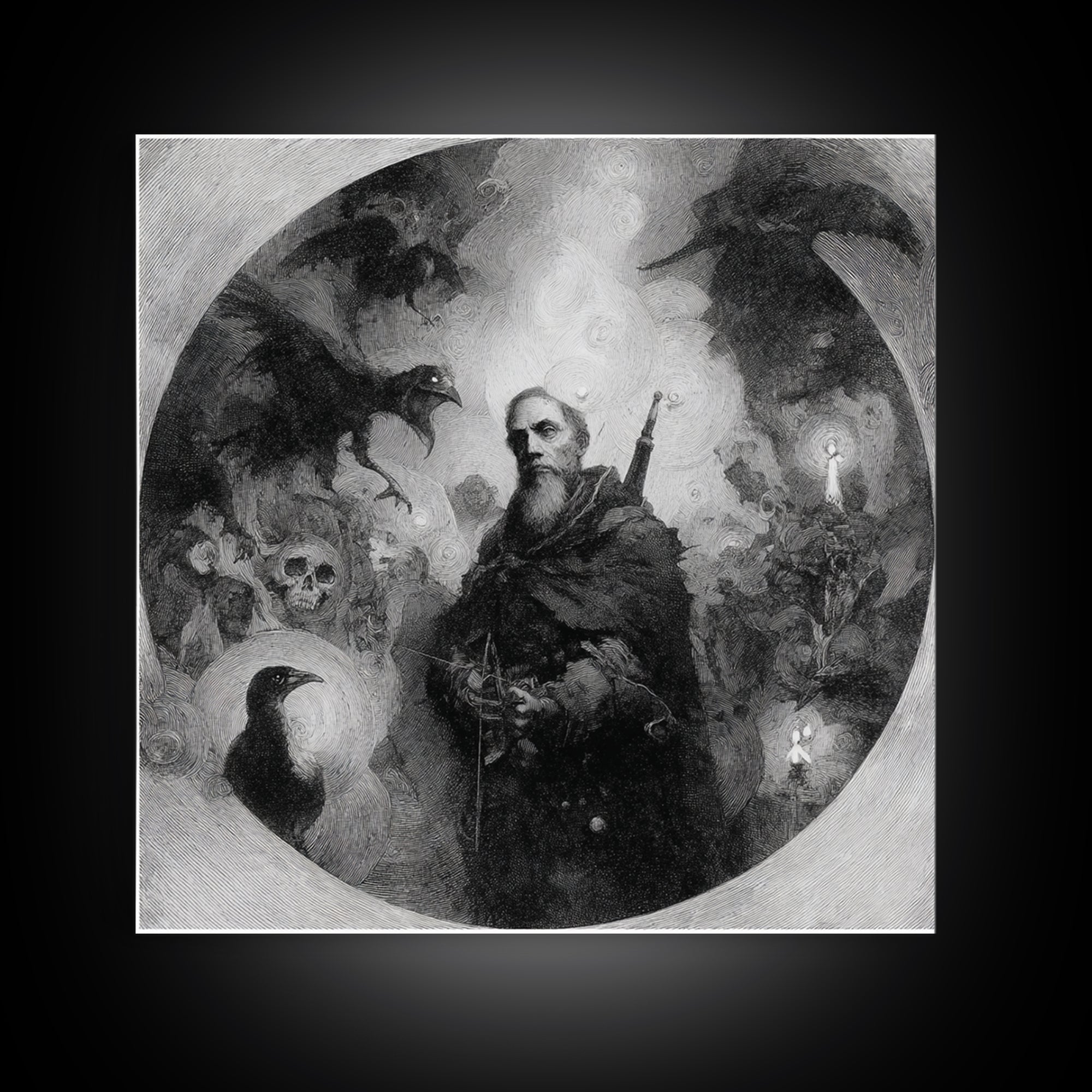 The Ghost Of The Witch Hunter, Symbolist Dream Art, Square Wall Art, Macabre Wall Art, Canvas Print, Halloween Wall Art
