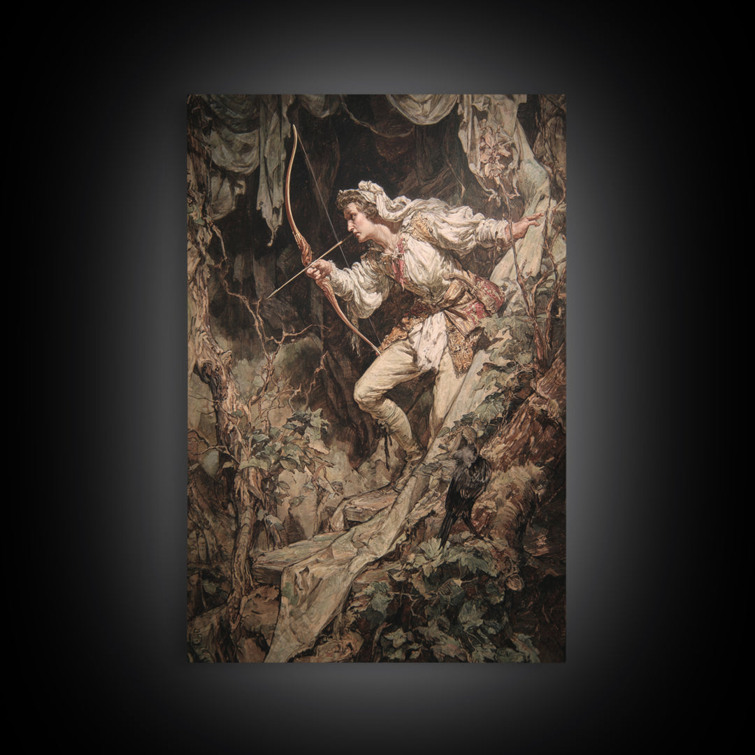 The Ghost Of The Witch Hunter, Ornate Symbolist Art, Vertical Wall Art, Macabre Wall Art, Framed Canvas Print, Halloween Wall Art
