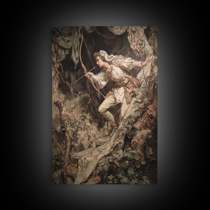 The Ghost Of The Witch Hunter, Ornate Symbolist Art, Vertical Wall Art, Macabre Wall Art, Framed Canvas Print, Halloween Wall Art
