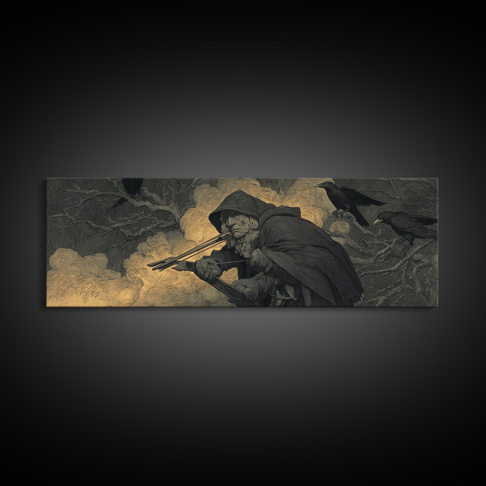The Ghost Of The Witch Hunter, Expressionist Nightmare Art, Extra Wide Wall Art, Dark Fantasy Wall Art, Framed Canvas Print