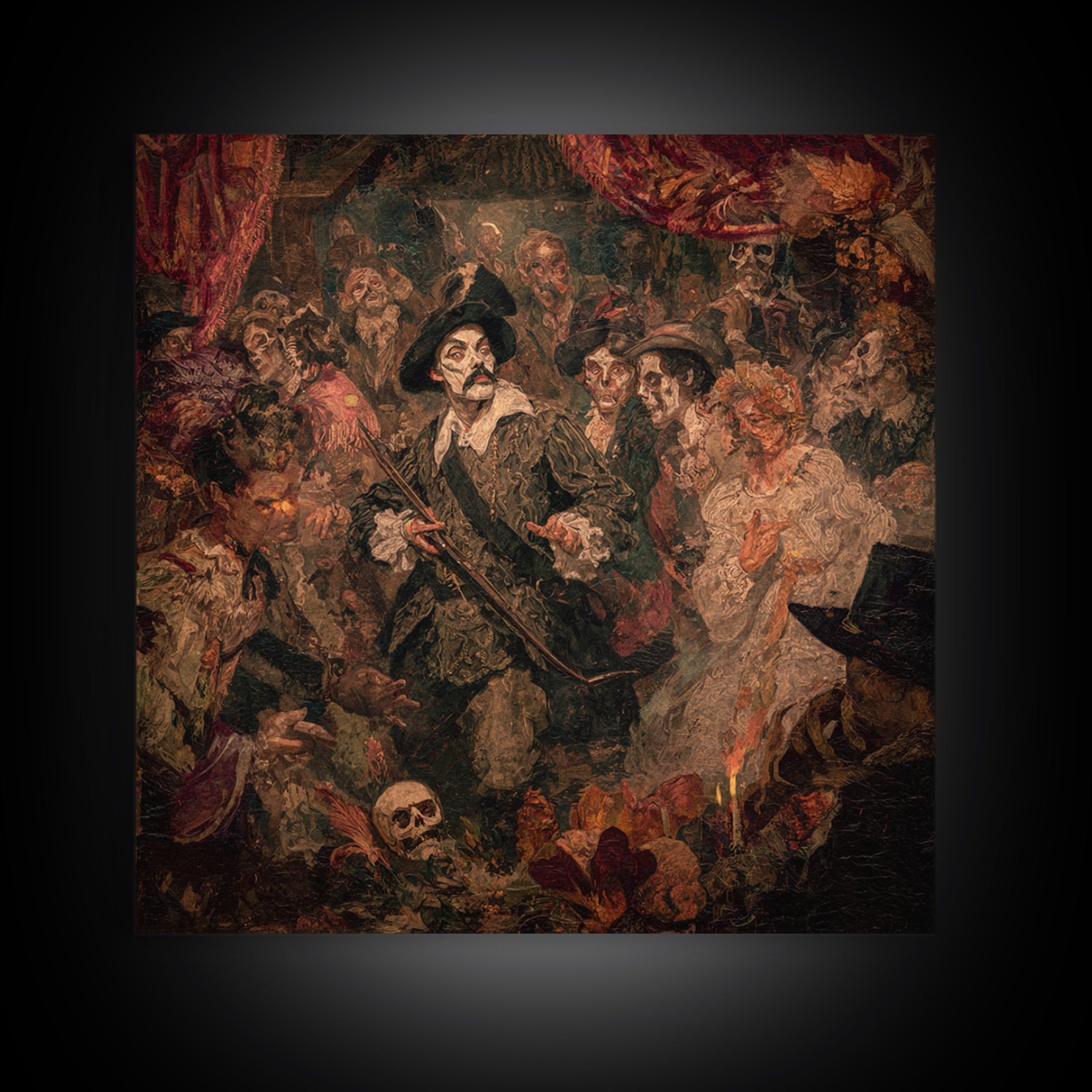 The Ghost Of The Witch Hunter, Grotesque Carnival Art, Square Wall Art, Dark Fantasy Wall Art, Canvas Print, Halloween Wall Art