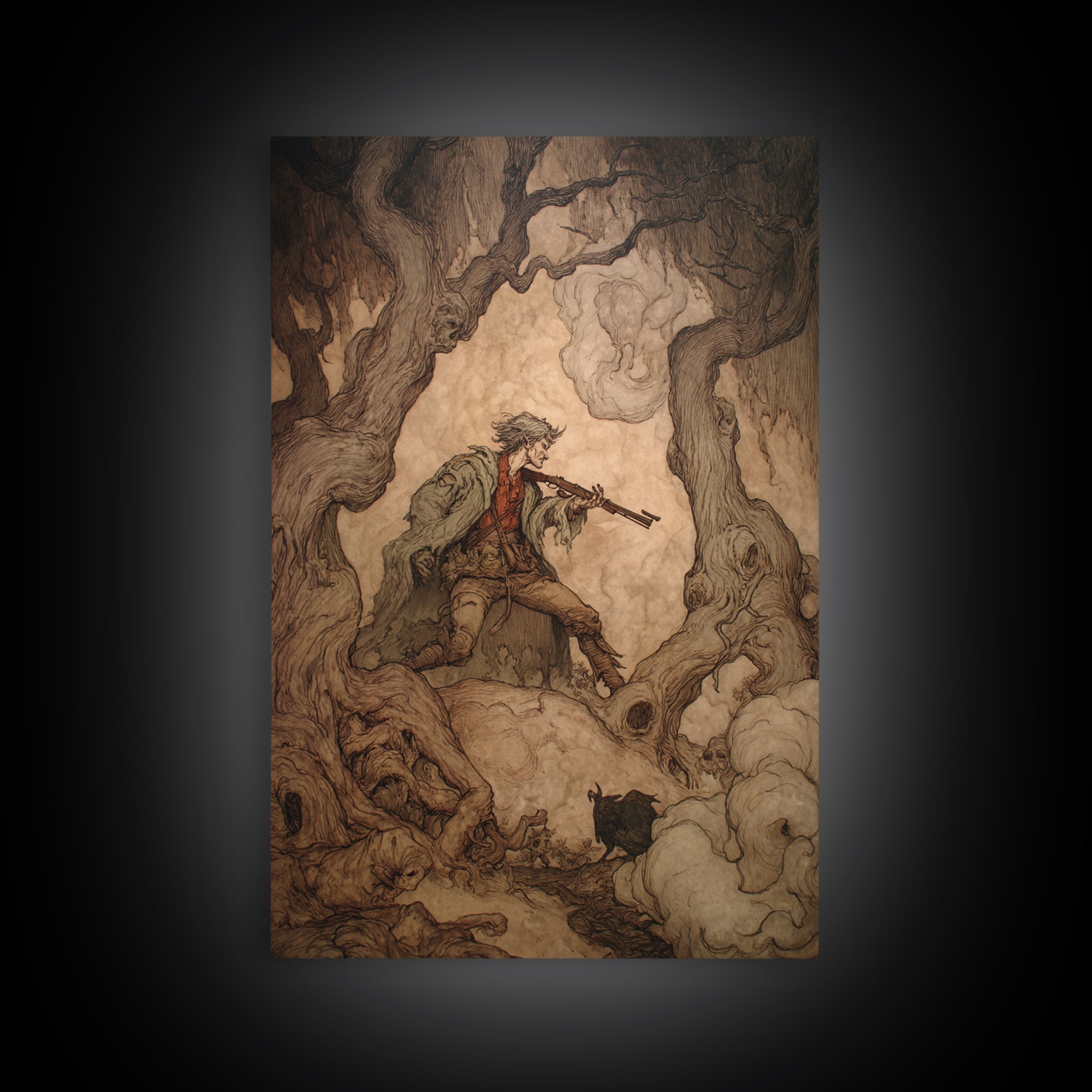 The Ghost Of The Witch Hunter, Gothic Storybook Art, Vertical Wall Art, Gothic Horror Wall Art, Canvas Print, Halloween Wall Art