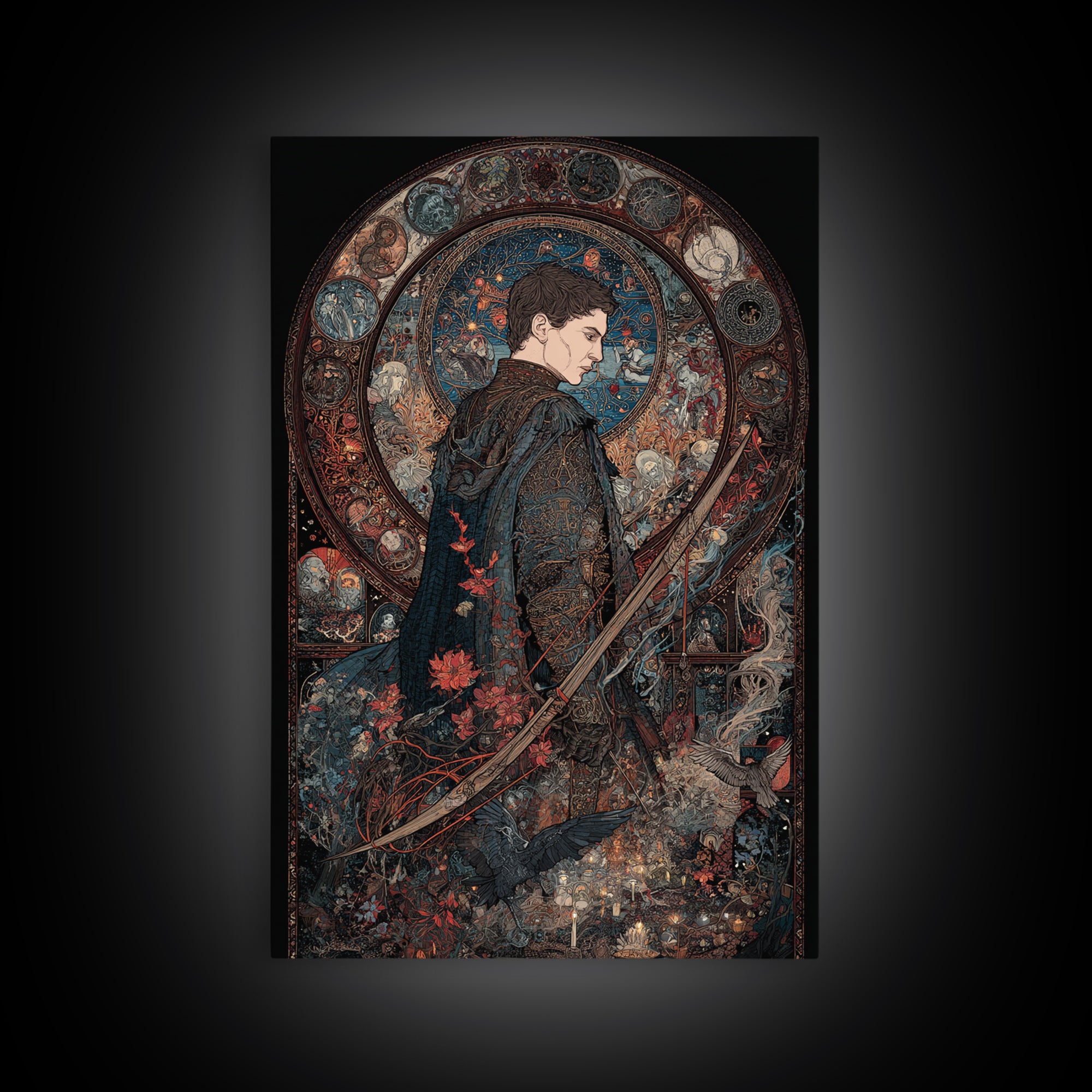 The Ghost Of The Witch Hunter, Stained Glass Gothic Art, Vertical Wall Art, Dark Fantasy Wall Art, Canvas Print, Halloween Wall Art