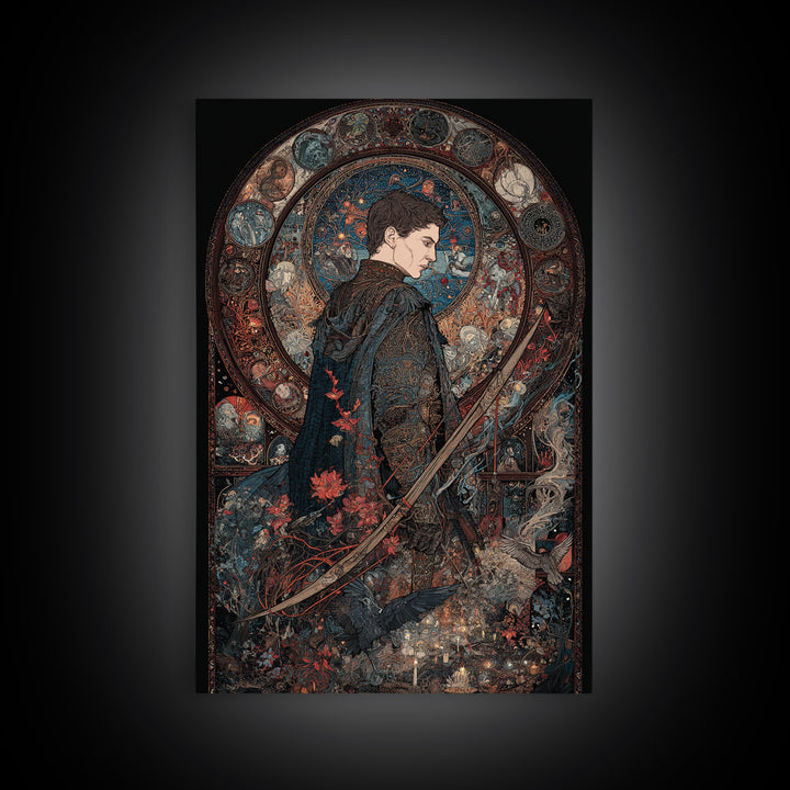 The Ghost Of The Witch Hunter, Stained Glass Gothic Art, Vertical Wall Art, Dark Fantasy Wall Art, Canvas Print, Halloween Wall Art