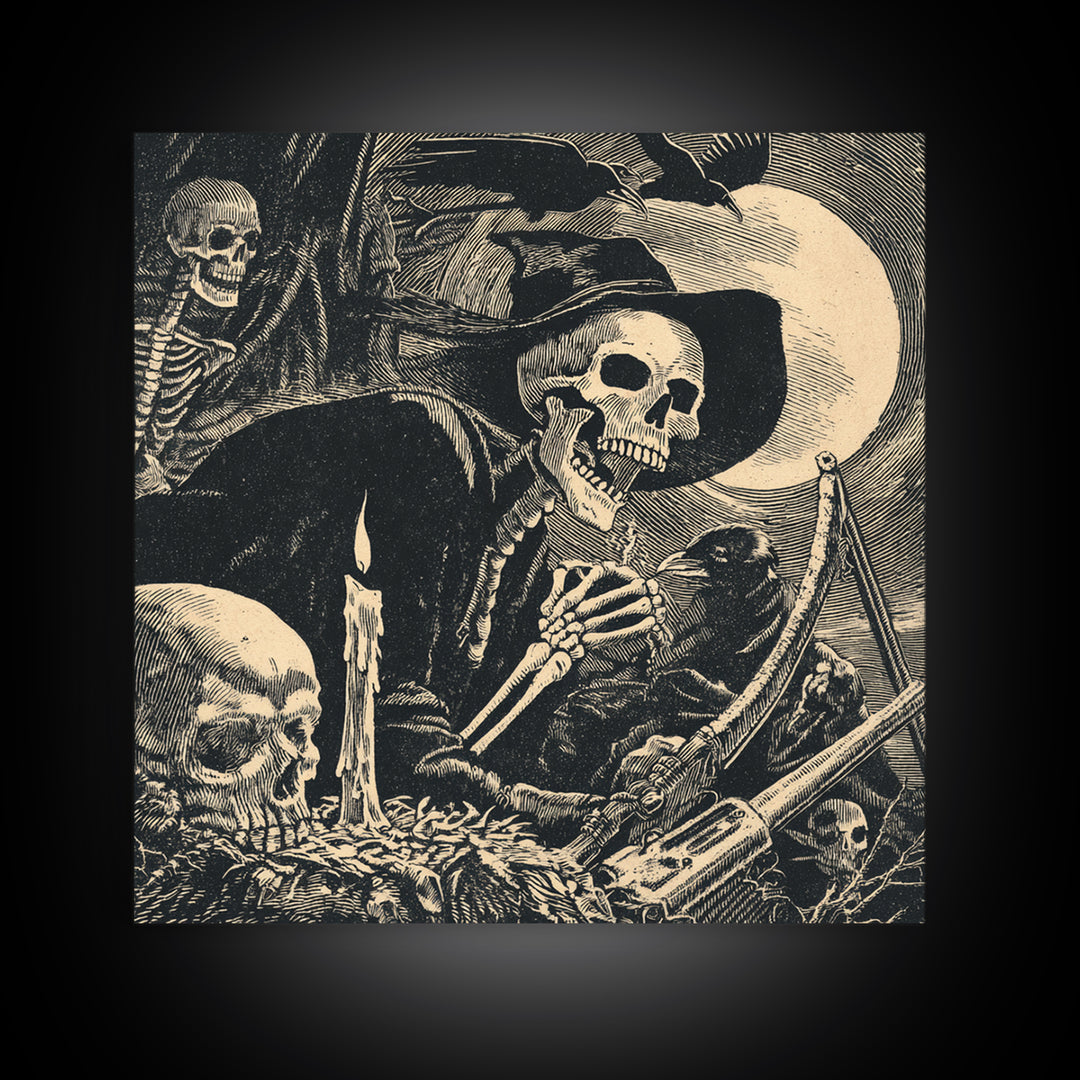 The Ghost Of The Witch Hunter, Macabre Folk Print Art, Square Wall Art, Macabre Wall Art, Framed Canvas Print, Horror Wall Art
