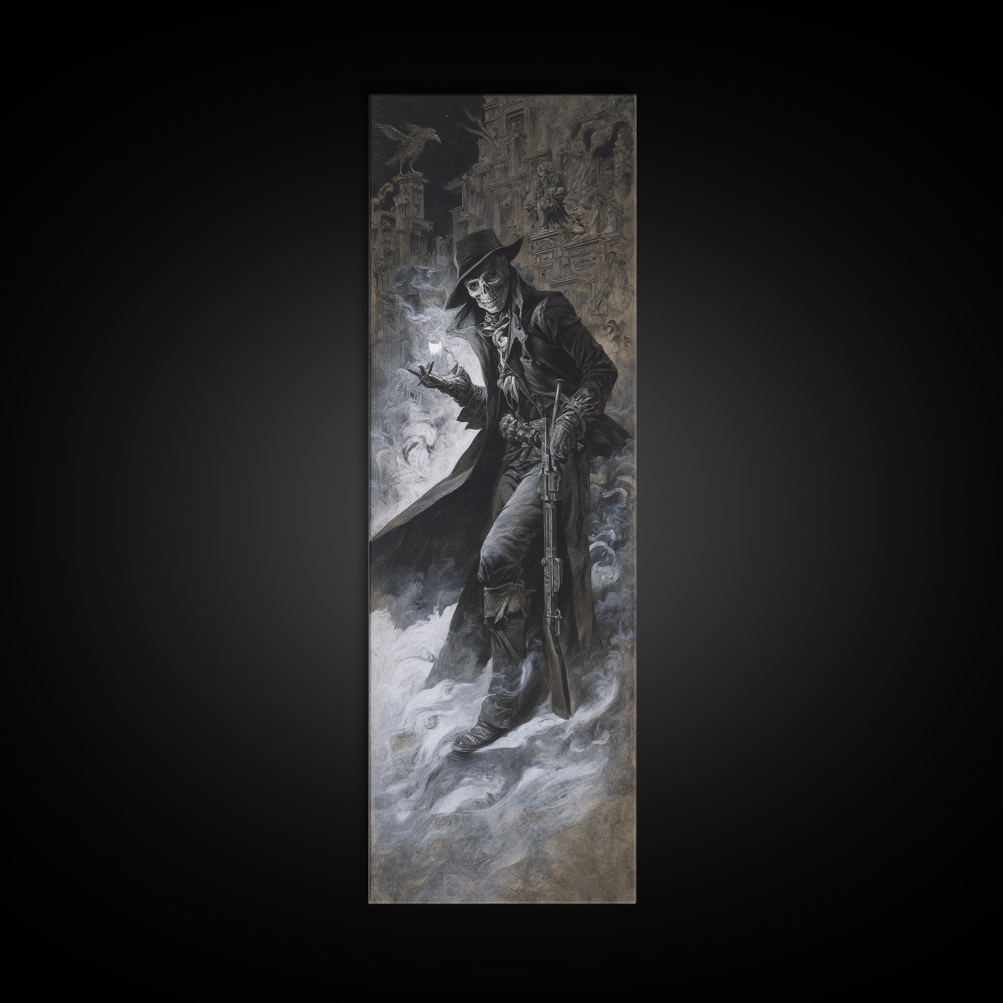 The Ghost Of The Witch Hunter, Surreal Apocalyptic Art, Tall Narrow Wall Art, Macabre Wall Art, Canvas Print, Halloween Wall Art
