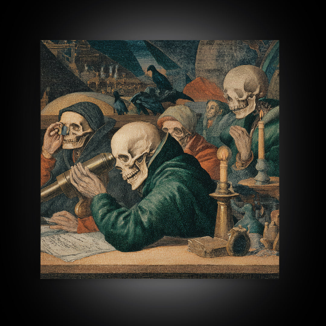 The Skull Astronomer, Danse Macabre Art, Square Wall Art, Dark Fantasy Wall Art, Canvas Print, Halloween Wall Art