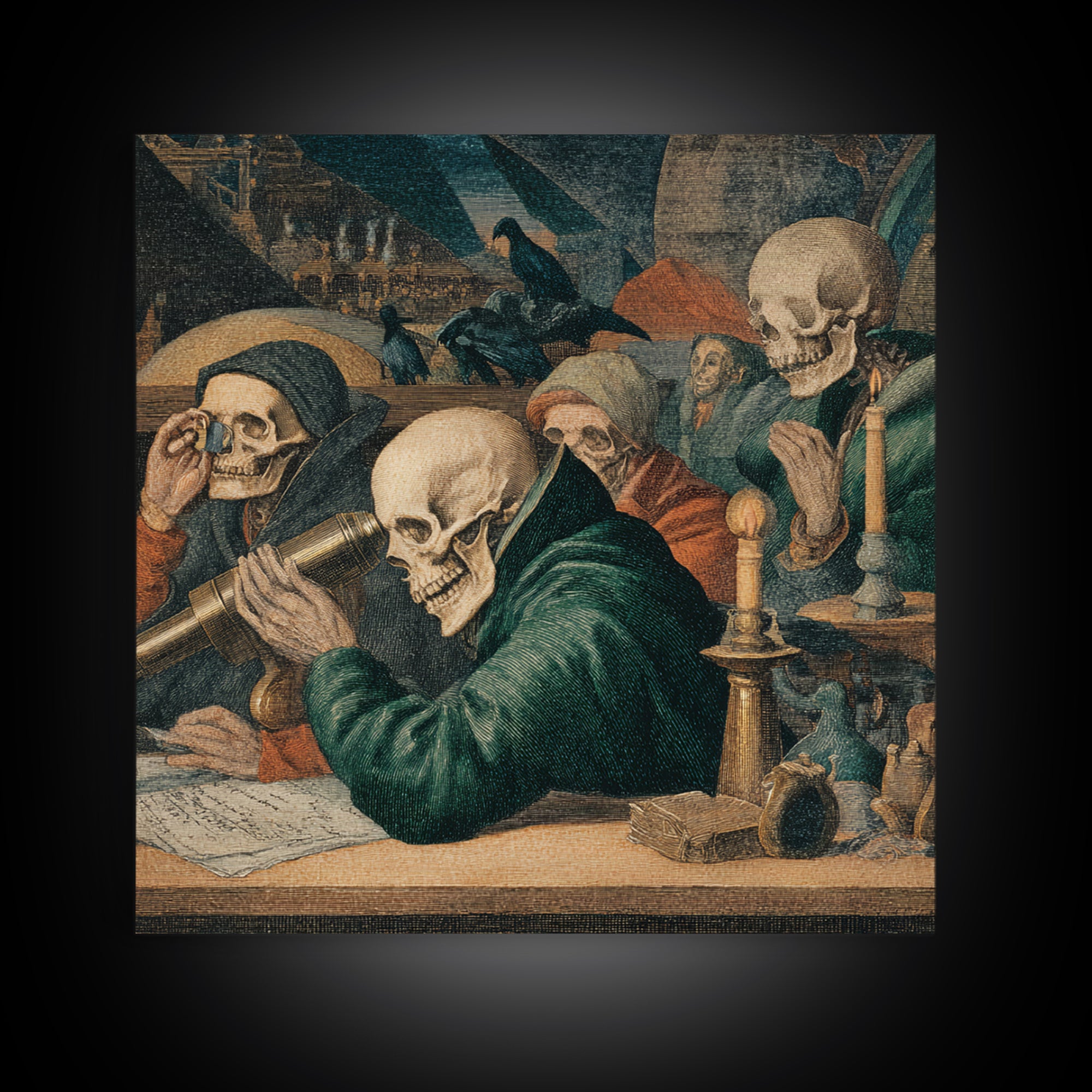 The Skull Astronomer, Danse Macabre Art, Square Wall Art, Dark Fantasy Wall Art, Canvas Print, Halloween Wall Art