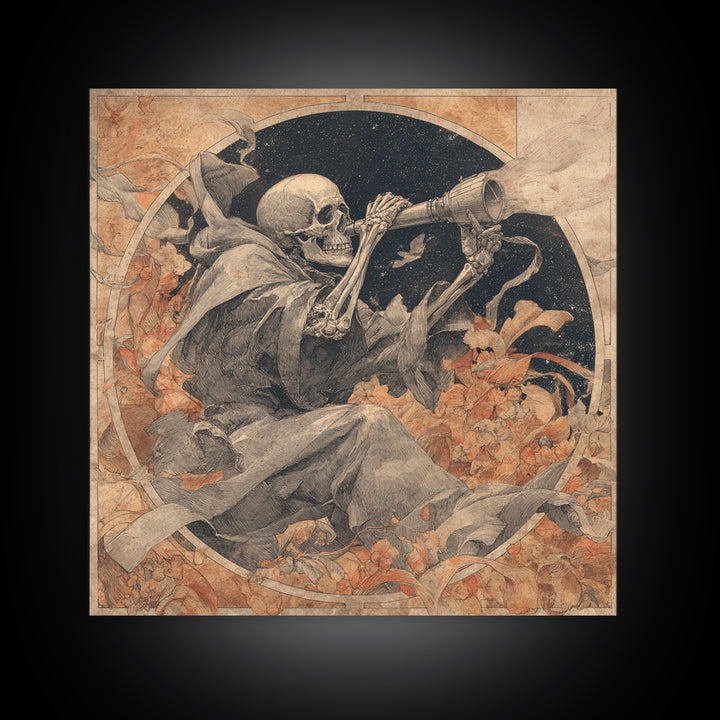 The Skull Astronomer, Decadent Gothic Art, Square Wall Art, Gothic Horror Wall Art, Canvas Print, Halloween Wall Art