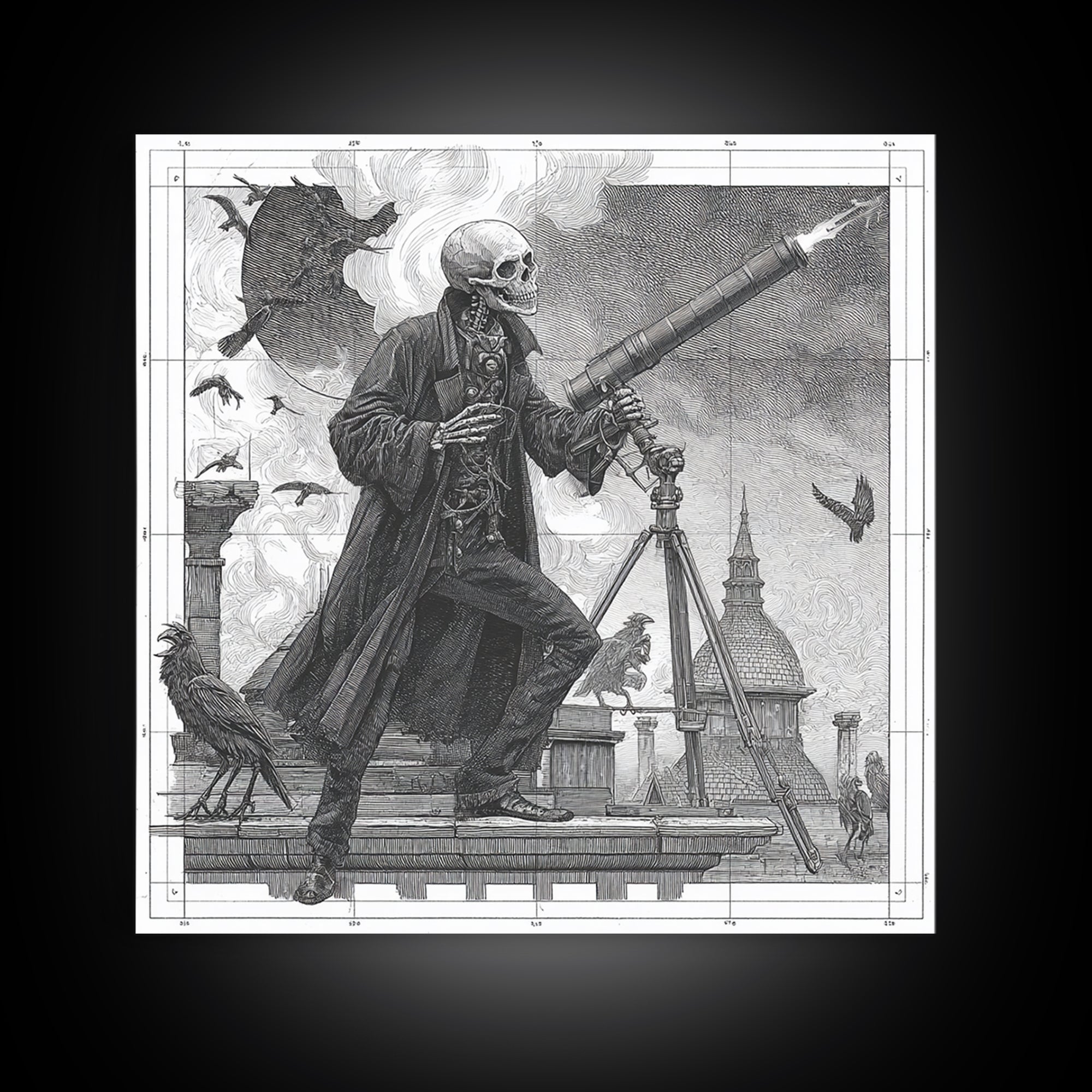 The Skull Astronomer, Victorian Macabre Art, Square Wall Art, Macabre Wall Art, Framed Canvas Print, Halloween Wall Art