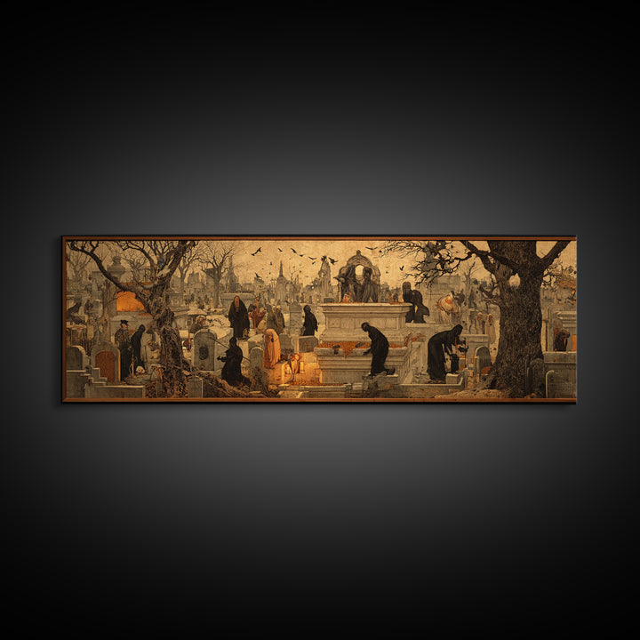 The Cemetery Beekeeper, Medieval Grotesque Art, Extra Wide Wall Art, Gothic Horror Wall Art, Framed Canvas Print, Halloween Wall Art