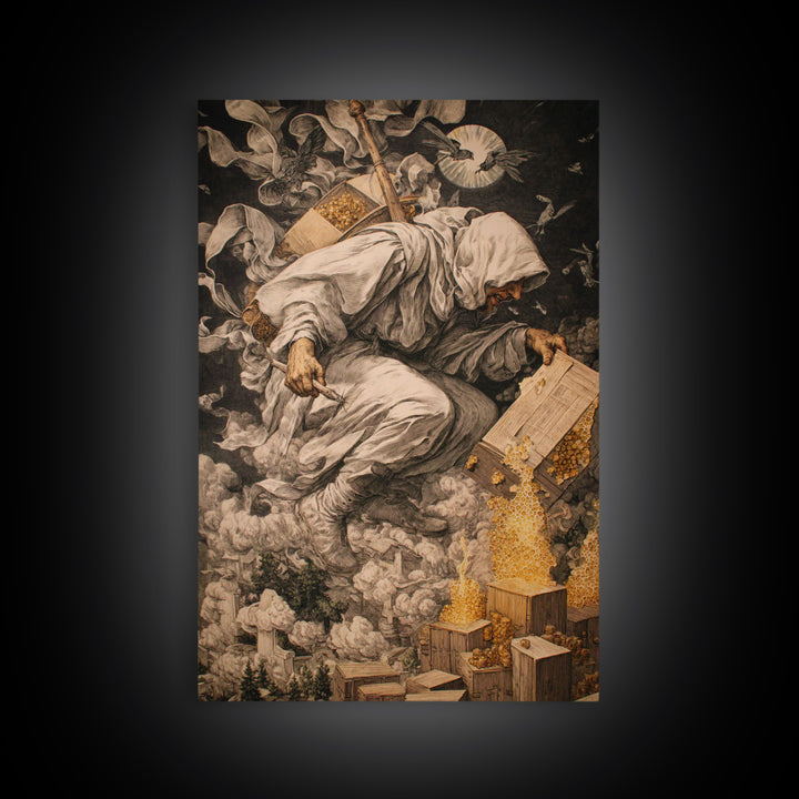 The Cemetery Beekeeper, Dark Renaissance Art, Vertical Wall Art, Macabre Wall Art, Canvas Print, Halloween Wall Art