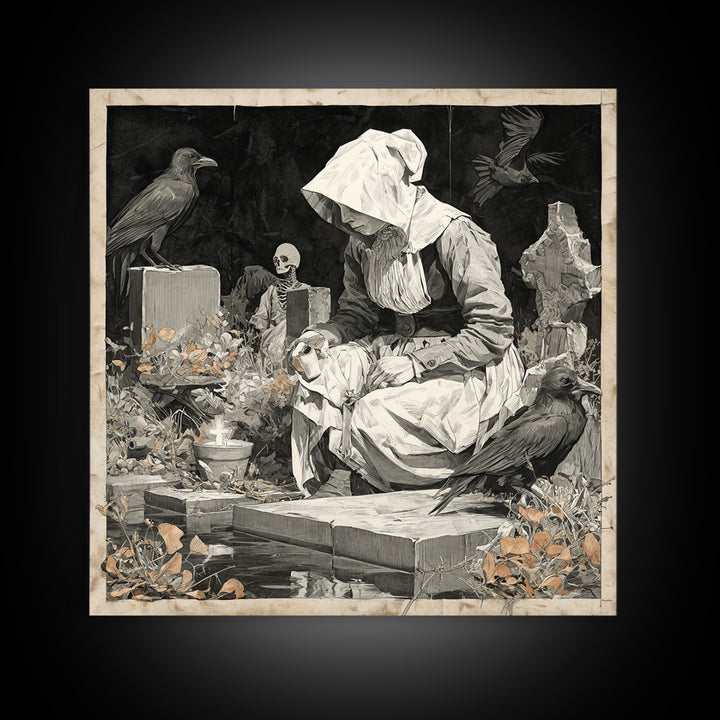 The Cemetery Beekeeper, Danse Macabre Art, Square Wall Art, Dark Fantasy Wall Art, Framed Canvas Print, Horror Wall Art