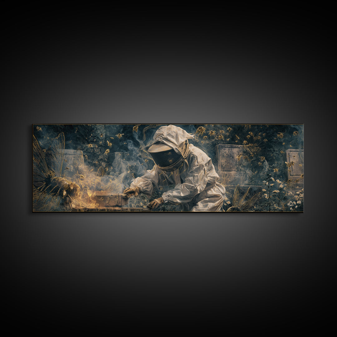 The Cemetery Beekeeper, Visionary Gothic Art, Extra Wide Wall Art, Dark Halloween Decor, Canvas Print, Halloween Wall Art