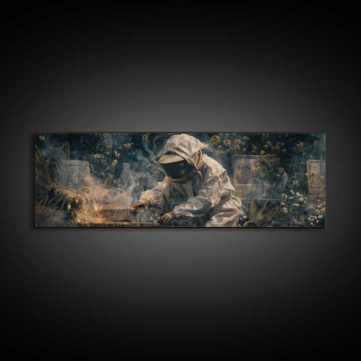 The Cemetery Beekeeper, Visionary Gothic Art, Extra Wide Wall Art, Dark Halloween Decor, Canvas Print, Halloween Wall Art