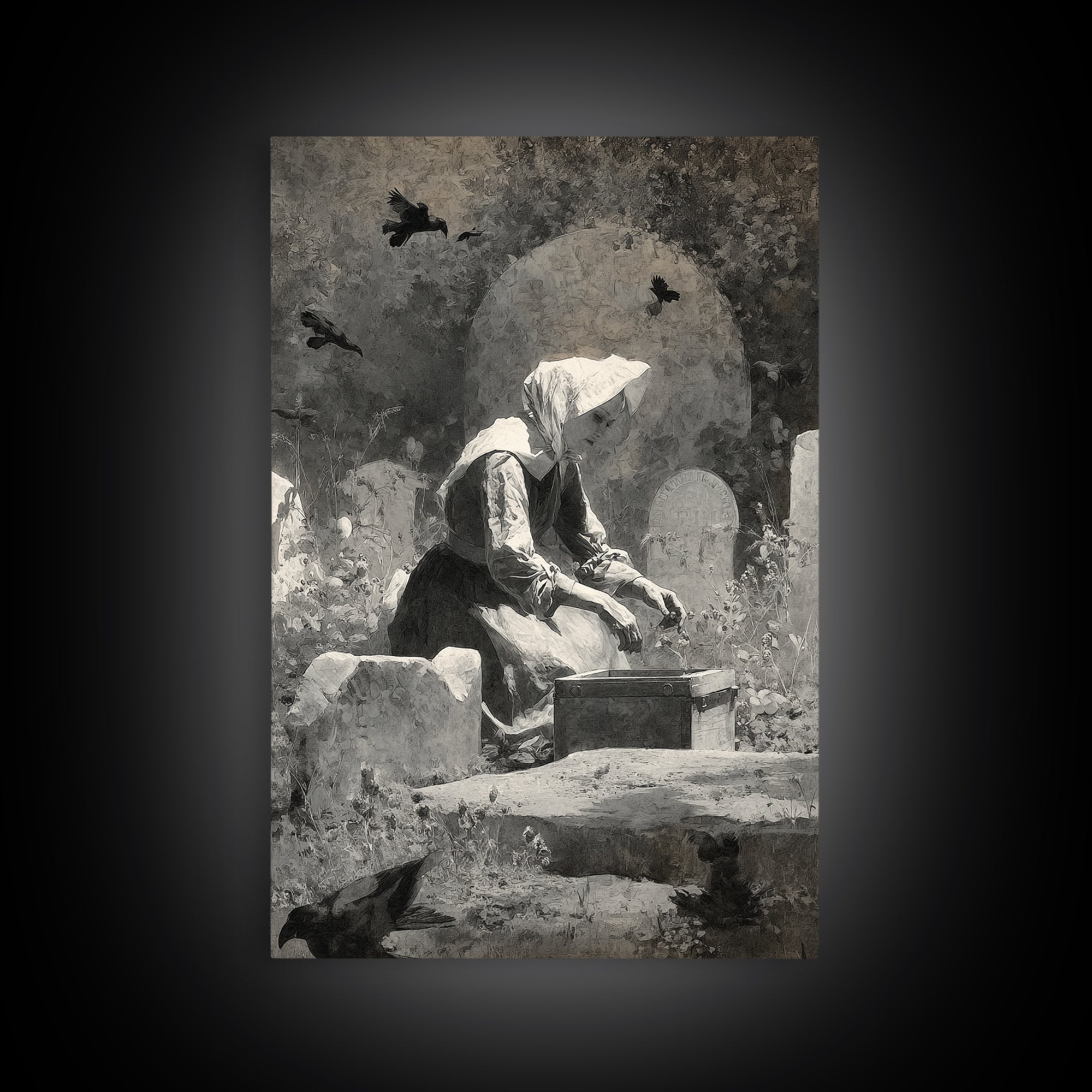 The Cemetery Beekeeper, Symbolist Dream Art, Vertical Wall Art, Macabre Wall Art, Framed Canvas Print, Halloween Wall Art