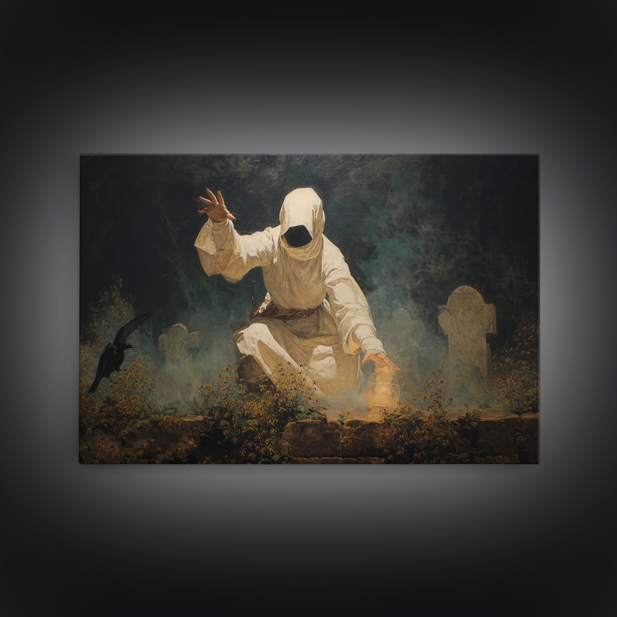 The Cemetery Beekeeper, Symbolist Gothic Landscape, Landscape Wall Art, Dark Fantasy Wall Art, Framed Canvas Print, Halloween Wall Art