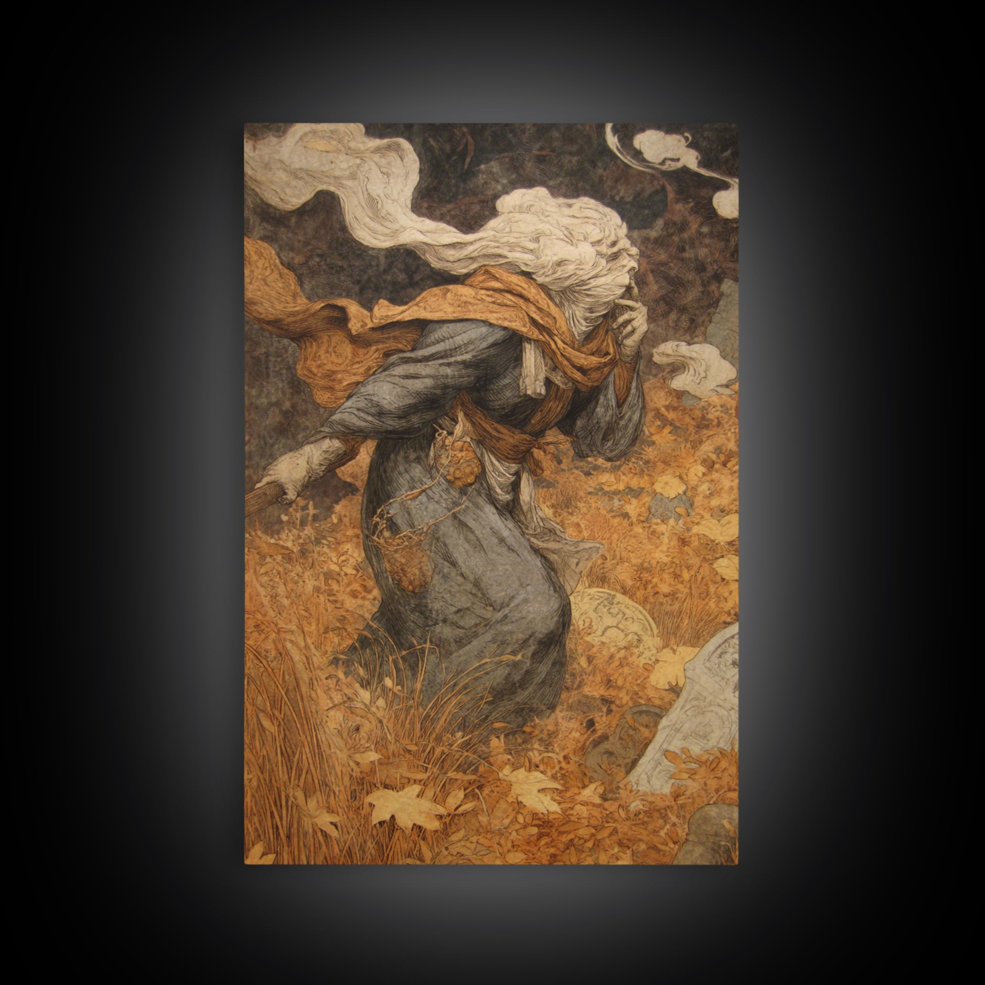 The Cemetery Beekeeper, Ornate Symbolist Art, Vertical Wall Art, Gothic Horror Wall Art, Canvas Print, Halloween Wall Art