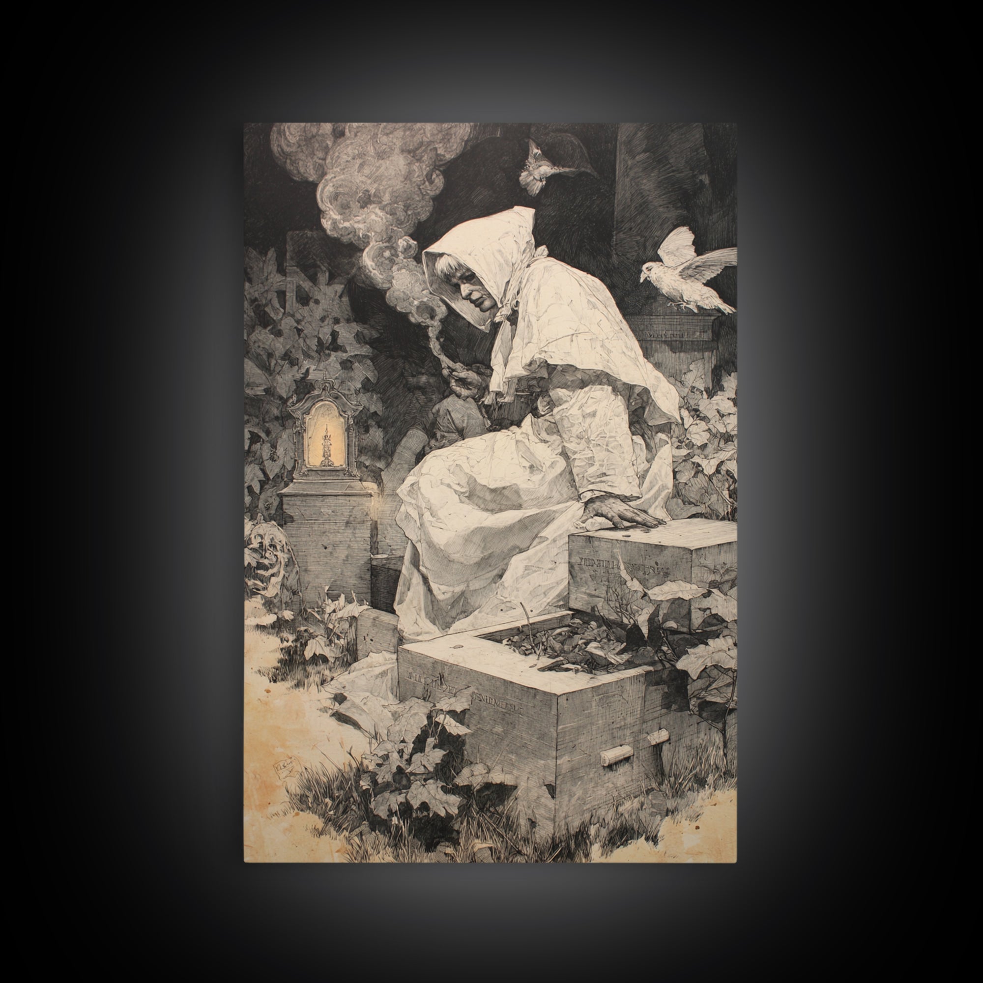 The Cemetery Beekeeper, Decadent Gothic Art, Vertical Wall Art, Macabre Wall Art, Canvas Print, Halloween Wall Art, Gothic Home Decor
