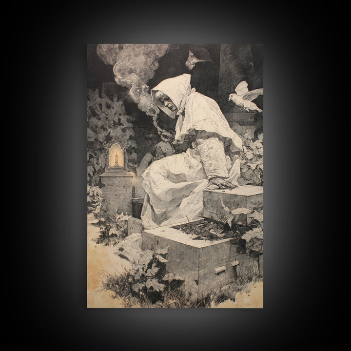 The Cemetery Beekeeper, Decadent Gothic Art, Vertical Wall Art, Macabre Wall Art, Canvas Print, Halloween Wall Art, Gothic Home Decor