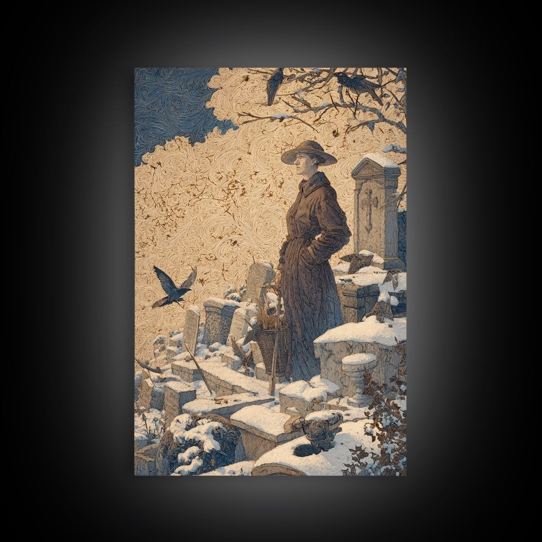 The Cemetery Beekeeper, Symbolist Death Art, Vertical Wall Art, Dark Halloween Decor, Framed Canvas Print, Halloween Wall Art