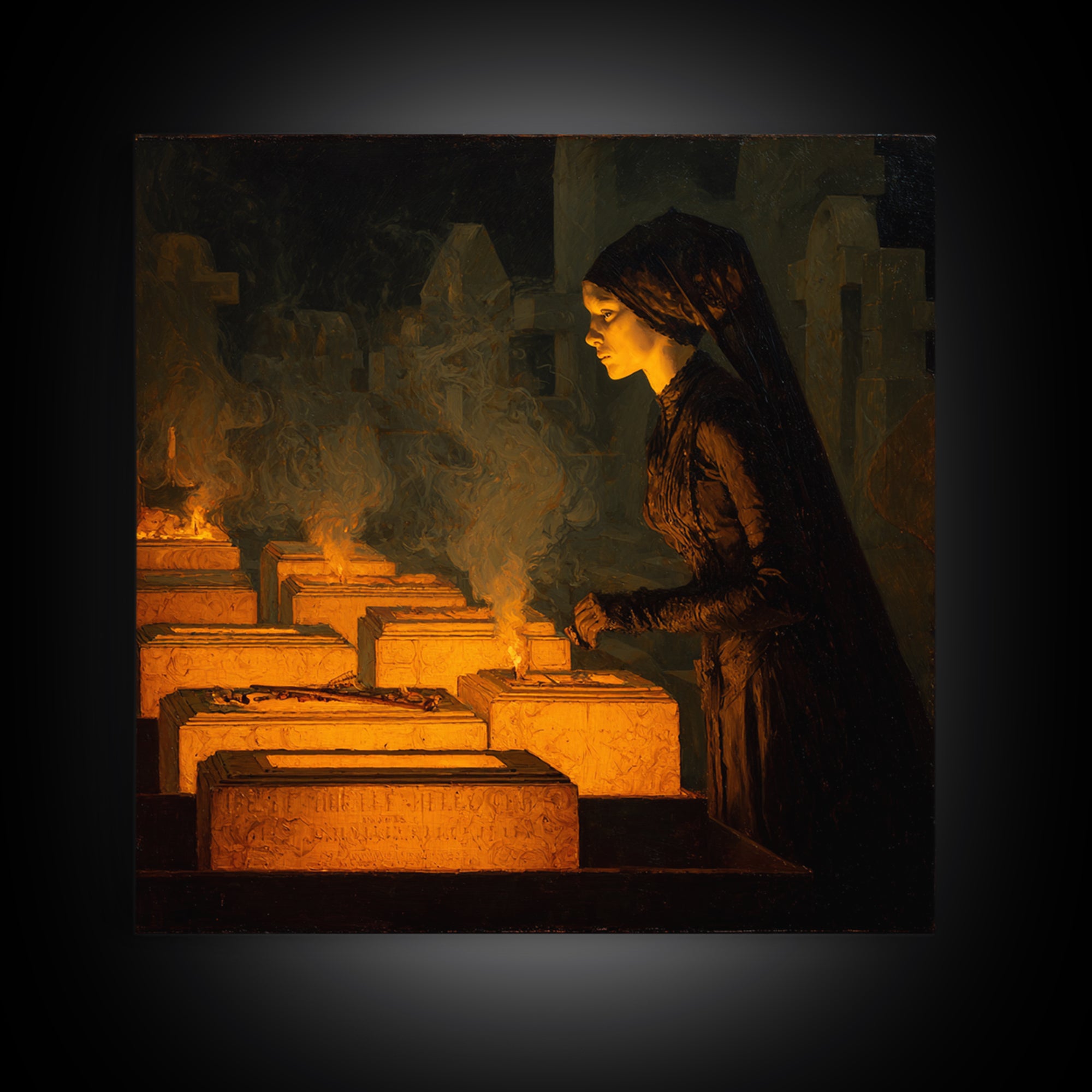 The Cemetery Beekeeper, Dark Symbolist Art, Square Wall Art, Dark Halloween Decor, Canvas Print, Halloween Wall Art