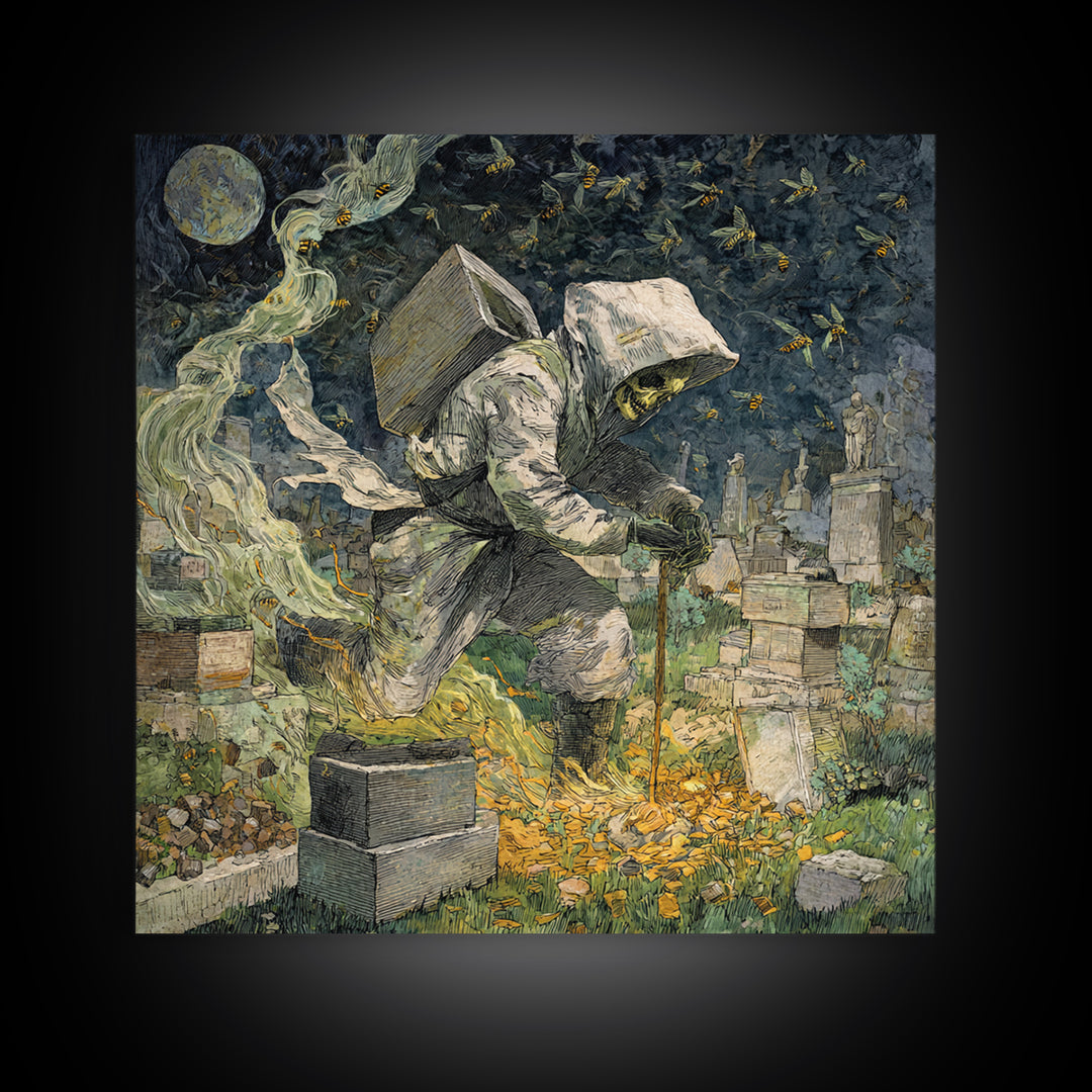 The Cemetery Beekeeper, Grotesque Carnival Art, Square Wall Art, Dark Halloween Decor, Canvas Print, Halloween Wall Art, Gothic Home Decor
