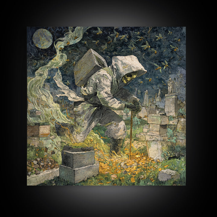 The Cemetery Beekeeper, Grotesque Carnival Art, Square Wall Art, Dark Halloween Decor, Canvas Print, Halloween Wall Art, Gothic Home Decor