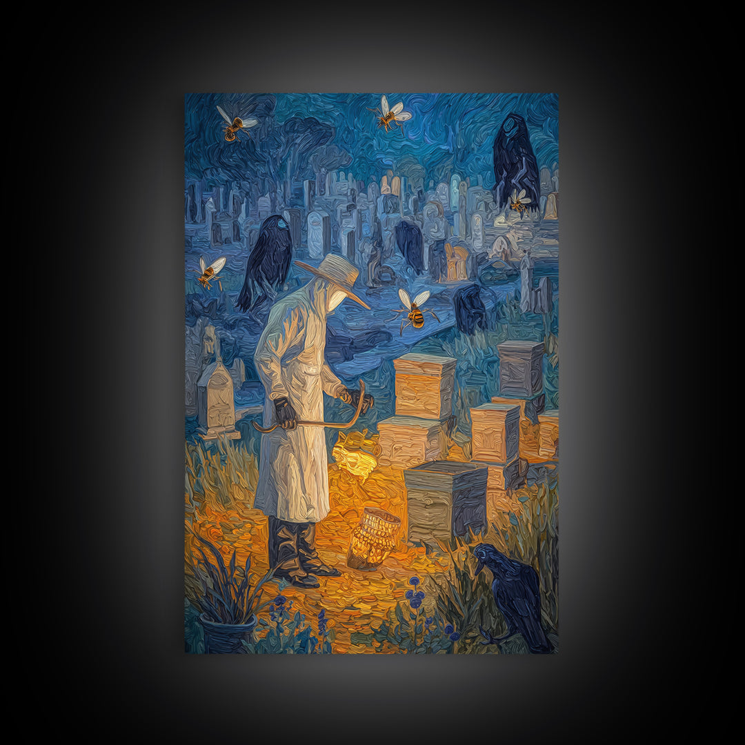 The Cemetery Beekeeper, Expressionist Gothic Art, Vertical Wall Art, Dark Fantasy Wall Art, Canvas Print, Halloween Wall Art