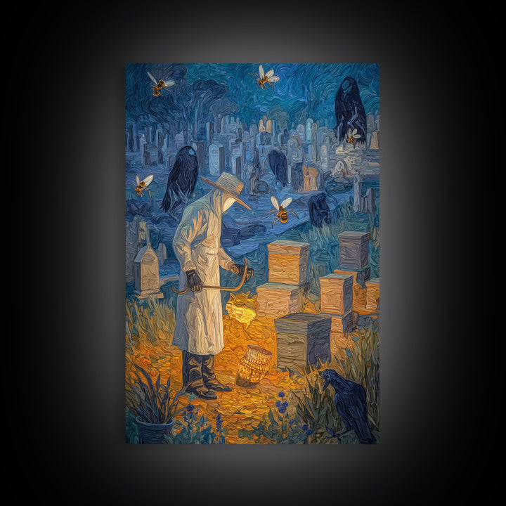 The Cemetery Beekeeper, Expressionist Gothic Art, Vertical Wall Art, Dark Fantasy Wall Art, Canvas Print, Halloween Wall Art
