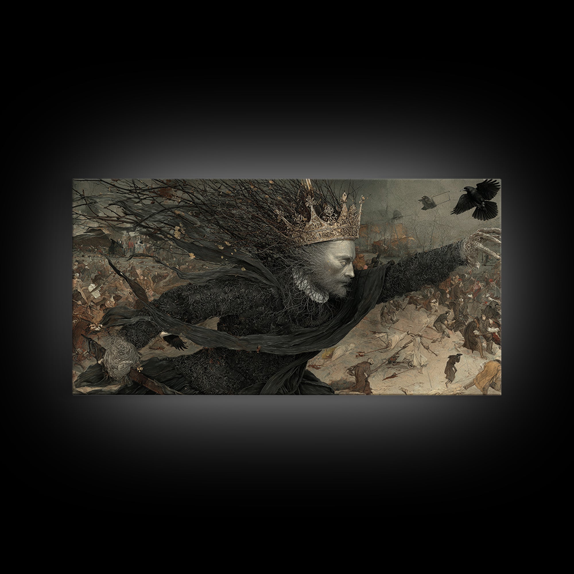 The Thorn-Crowned King, Northern Renaissance Horror, Wide Panoramic Art, Macabre Wall Art, Canvas Print, Halloween Wall Art