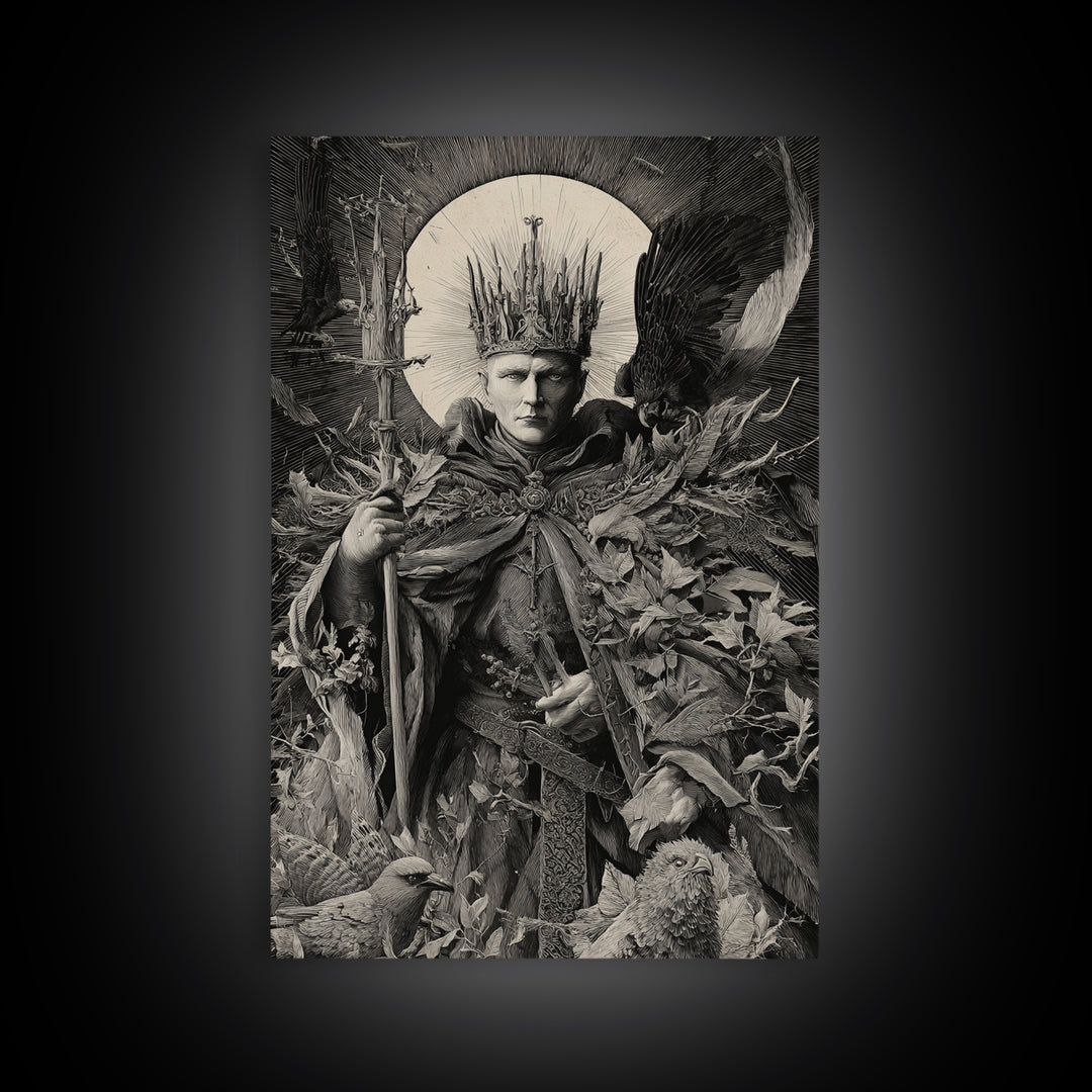 The Thorn-Crowned King, Renaissance Engraving Art, Vertical Wall Art, Dark Halloween Decor, Canvas Print, Halloween Wall Art