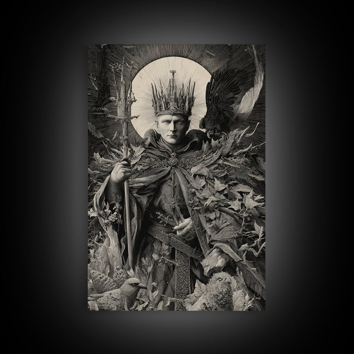 The Thorn-Crowned King, Renaissance Engraving Art, Vertical Wall Art, Dark Halloween Decor, Canvas Print, Halloween Wall Art