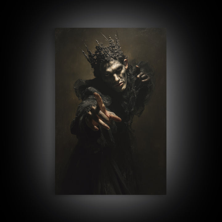 The Thorn-Crowned King, Dark Romantic Horror Art, Vertical Wall Art, Dark Fantasy Wall Art, Canvas Print, Halloween Wall Art