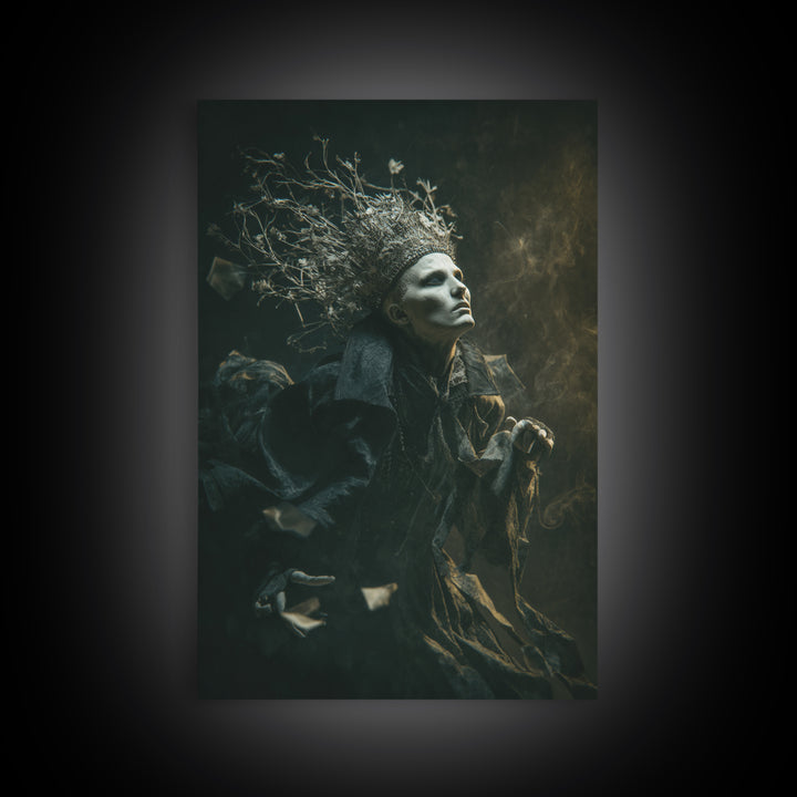 The Thorn-Crowned King, Gothic Nightmare Art, Vertical Wall Art, Dark Fantasy Wall Art, Framed Canvas Print, Halloween Wall Art