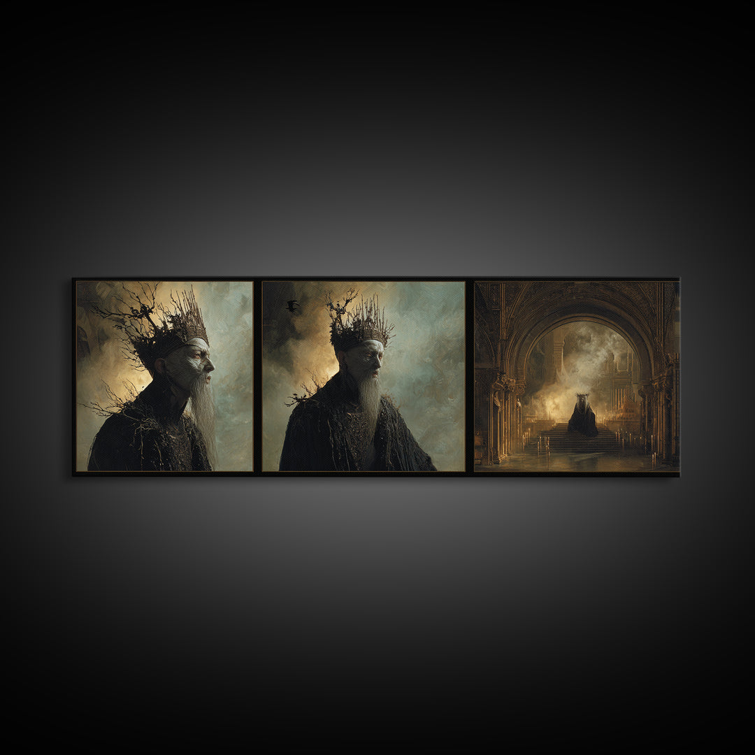 The Thorn-Crowned King, Apocalyptic Romantic Art, Extra Wide Wall Art, Dark Fantasy Wall Art, Canvas Print, Halloween Wall Art