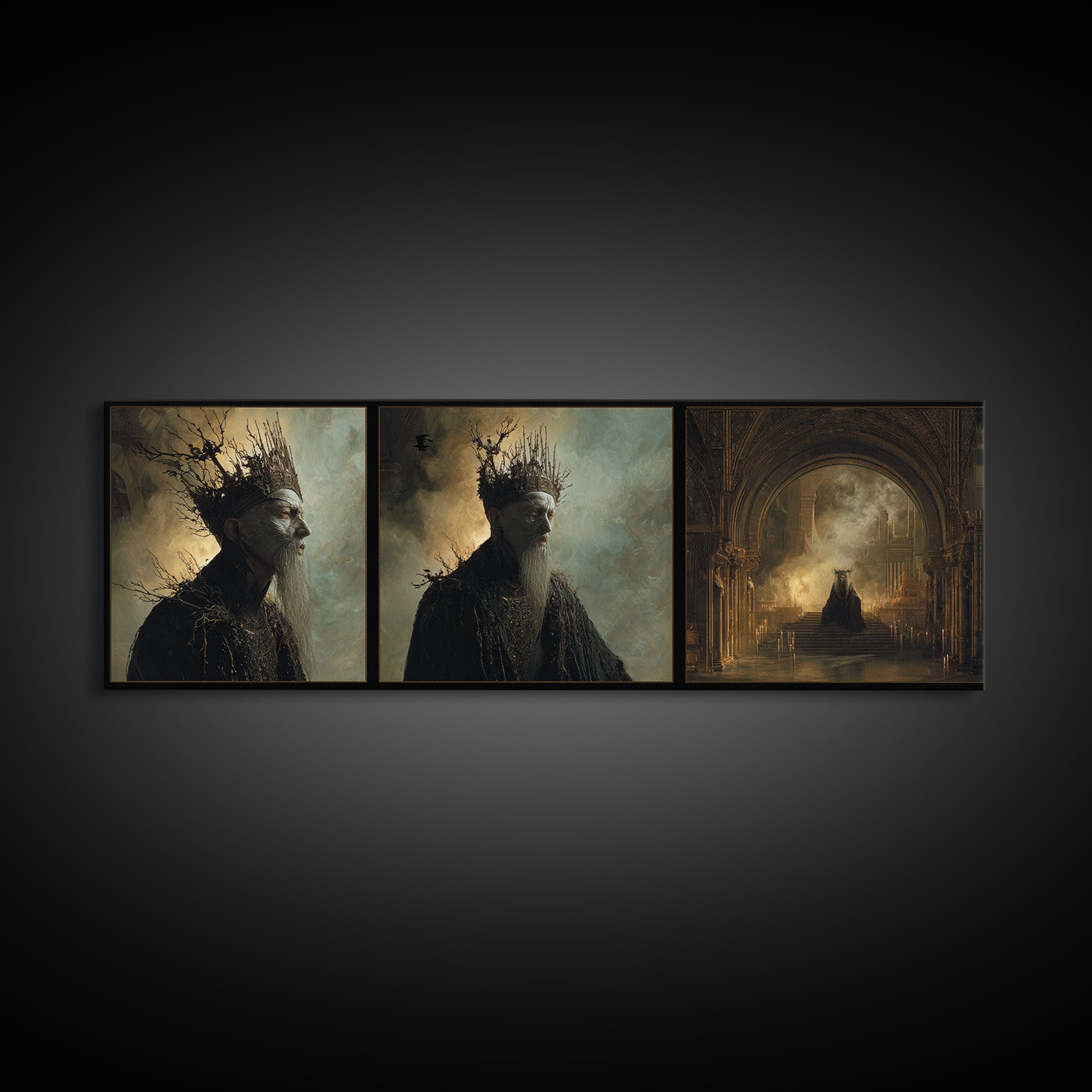 The Thorn-Crowned King, Apocalyptic Romantic Art, Extra Wide Wall Art, Dark Fantasy Wall Art, Canvas Print, Halloween Wall Art