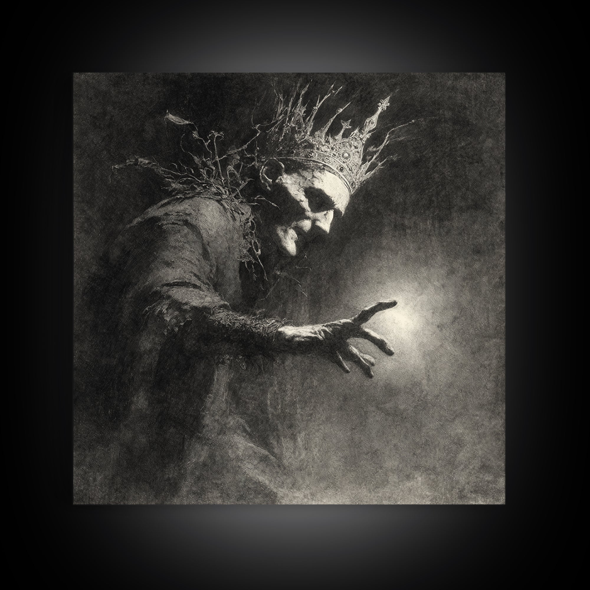 The Thorn-Crowned King, Symbolist Dream Art, Square Wall Art, Dark Halloween Decor, Canvas Print, Halloween Wall Art