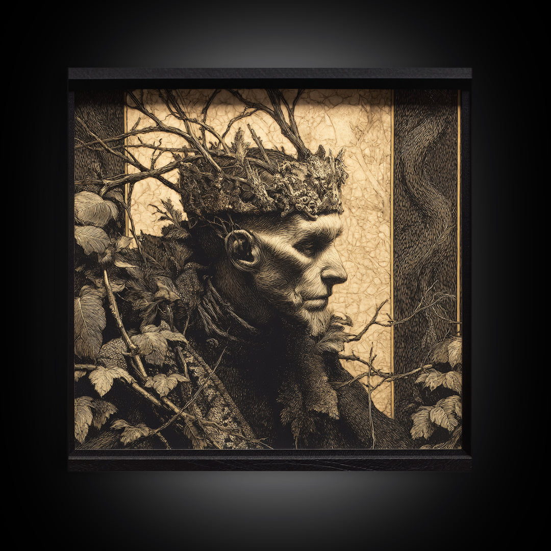The Thorn-Crowned King, Dark Symbolist Art, Square Wall Art, Gothic Horror Wall Art, Canvas Print, Halloween Wall Art