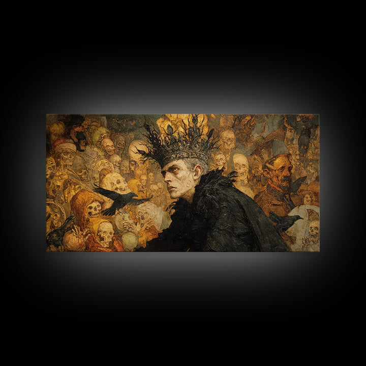 The Thorn-Crowned King, Grotesque Carnival Art, Wide Panoramic Art, Dark Fantasy Wall Art, Framed Canvas Print, Halloween Wall Art