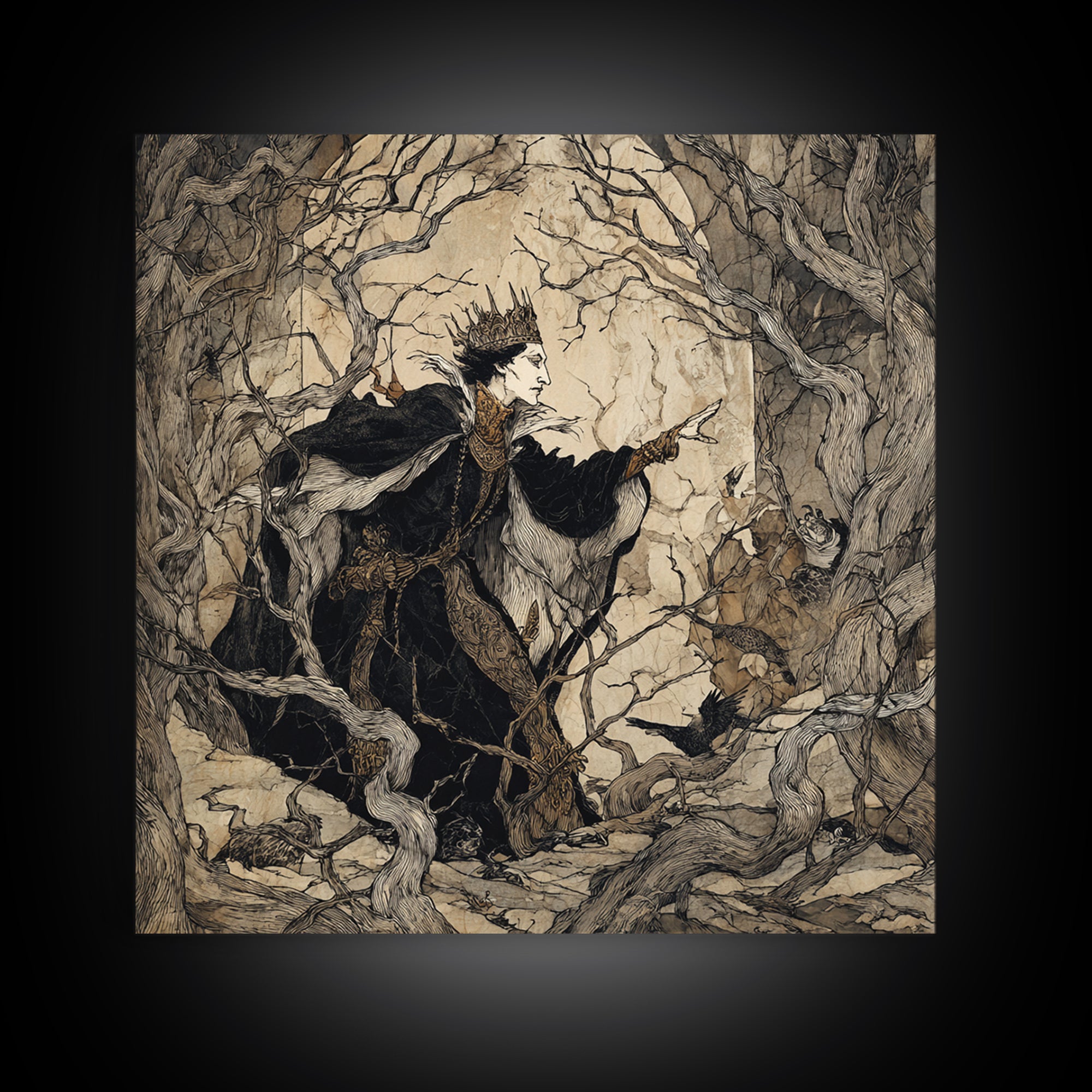 The Thorn-Crowned King, Gothic Storybook Art, Square Wall Art, Macabre Wall Art, Canvas Print, Halloween Wall Art, Spooky Wall Decor