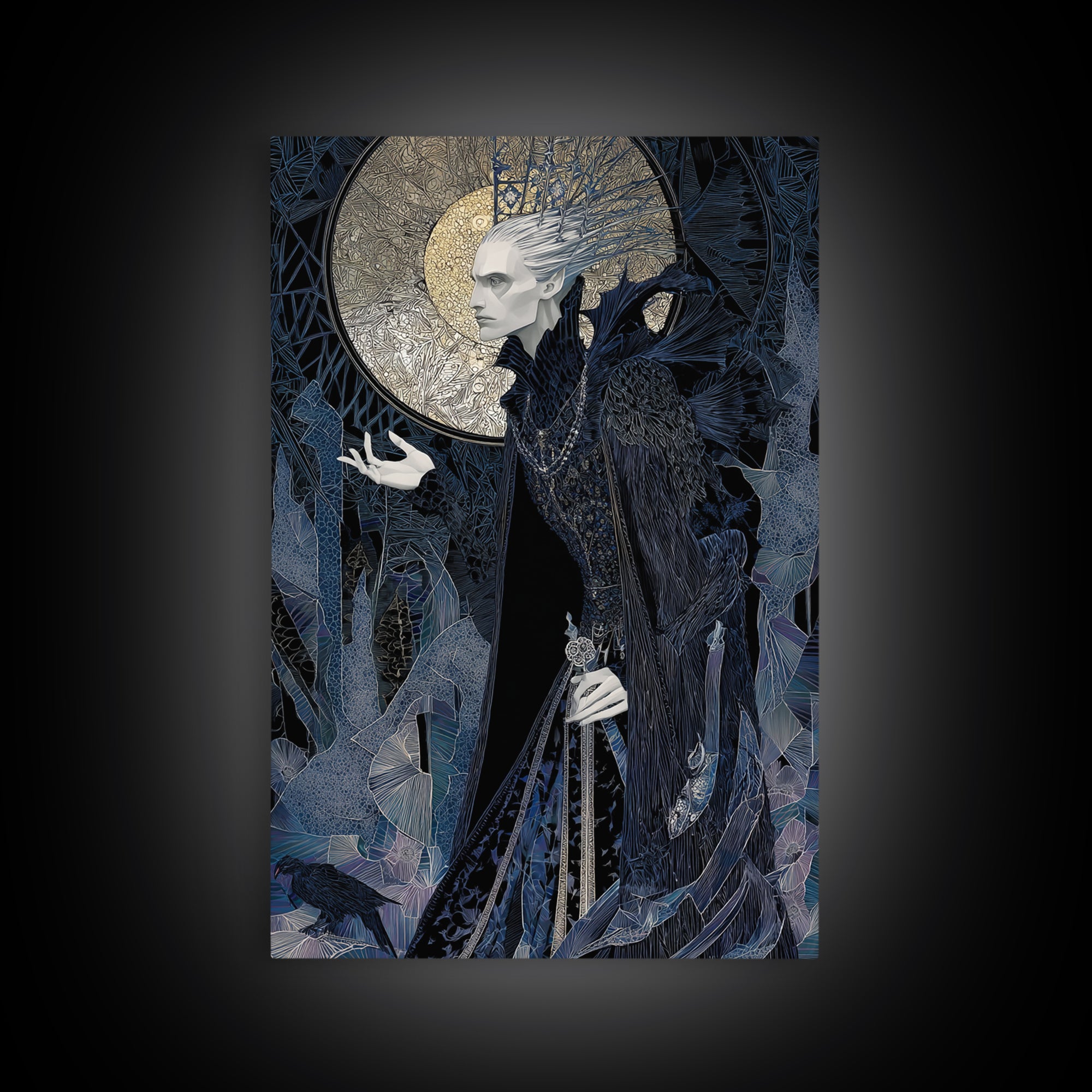The Thorn-Crowned King, Stained Glass Gothic Art, Vertical Wall Art, Gothic Horror Wall Art, Framed Canvas Print, Halloween Wall Art