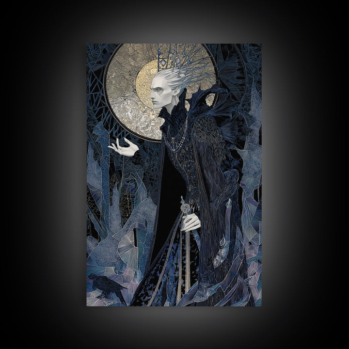 The Thorn-Crowned King, Stained Glass Gothic Art, Vertical Wall Art, Gothic Horror Wall Art, Framed Canvas Print, Halloween Wall Art