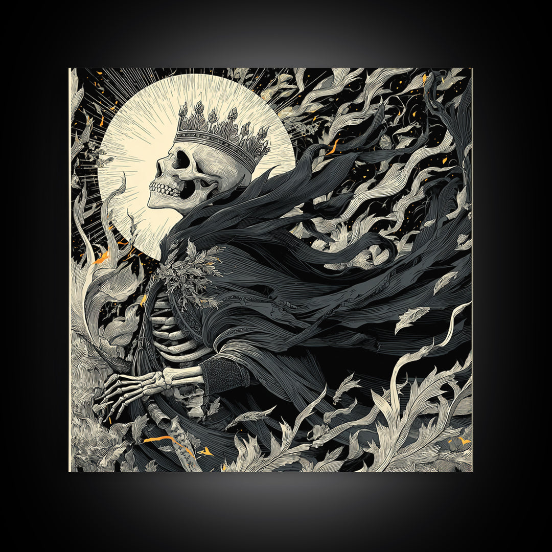 The Thorn-Crowned King, Macabre Folk Print Art, Square Wall Art, Gothic Horror Wall Art, Framed Canvas Print, Halloween Wall Art