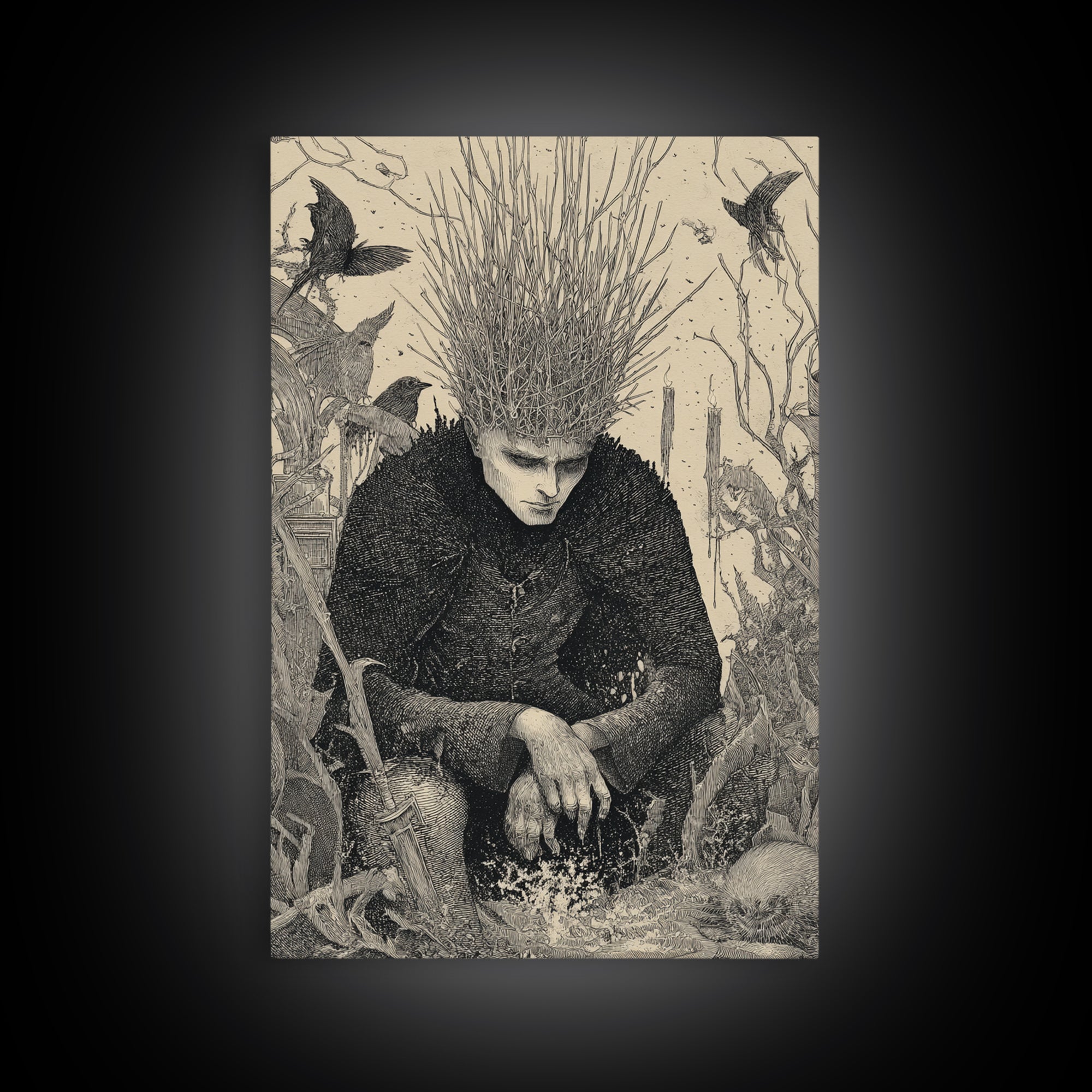 The Thorn-Crowned King, Victorian Macabre Art, Vertical Wall Art, Dark Fantasy Wall Art, Framed Canvas Print, Halloween Wall Art