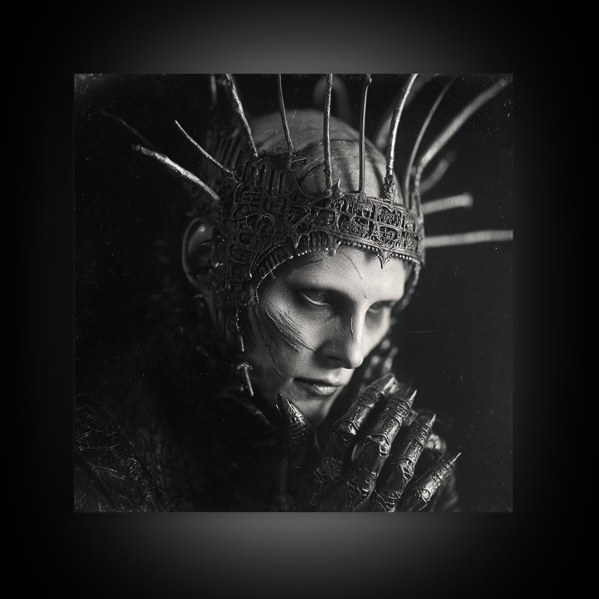 The Thorn-Crowned King, Biomechanical Horror Art, Square Wall Art, Gothic Horror Wall Art, Framed Canvas Print, Halloween Wall Art