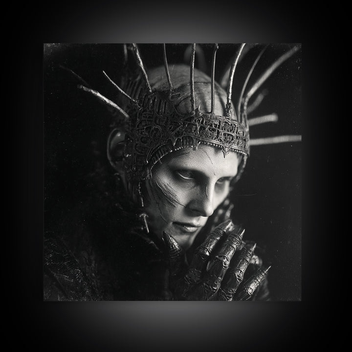 The Thorn-Crowned King, Biomechanical Horror Art, Square Wall Art, Gothic Horror Wall Art, Framed Canvas Print, Halloween Wall Art