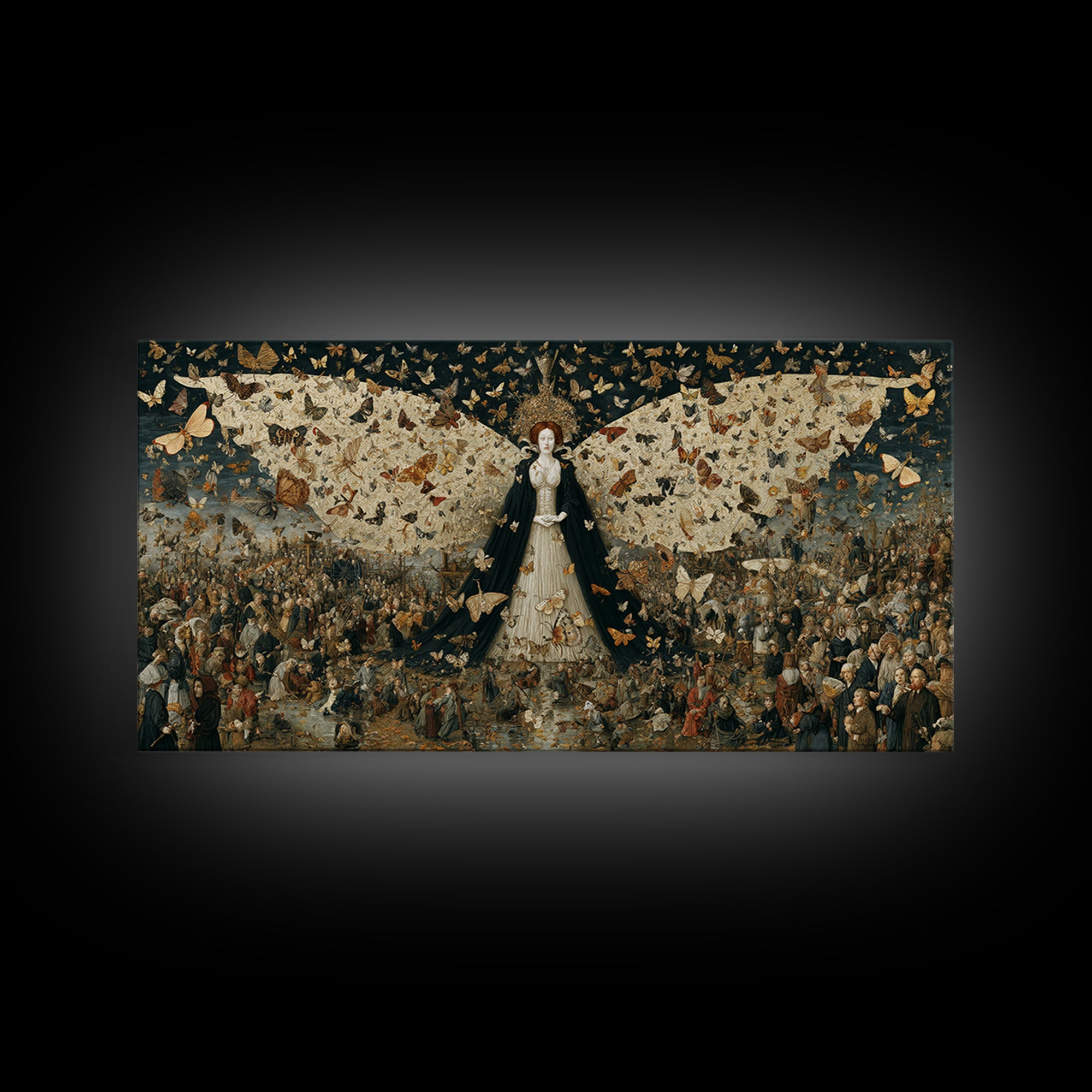 The Moth-Winged Empress, Northern Renaissance Horror, Wide Panoramic Art, Macabre Wall Art, Framed Canvas Print, Spooky Wall Decor
